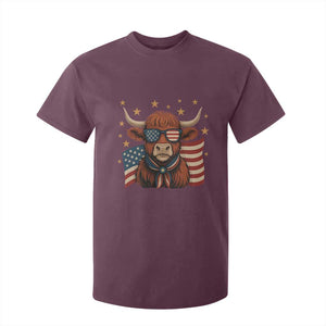 Funny Highland Cow T Shirt For Kid USA Flag Patriotic Cow Farmer TS12 Maroon Print Your Wear
