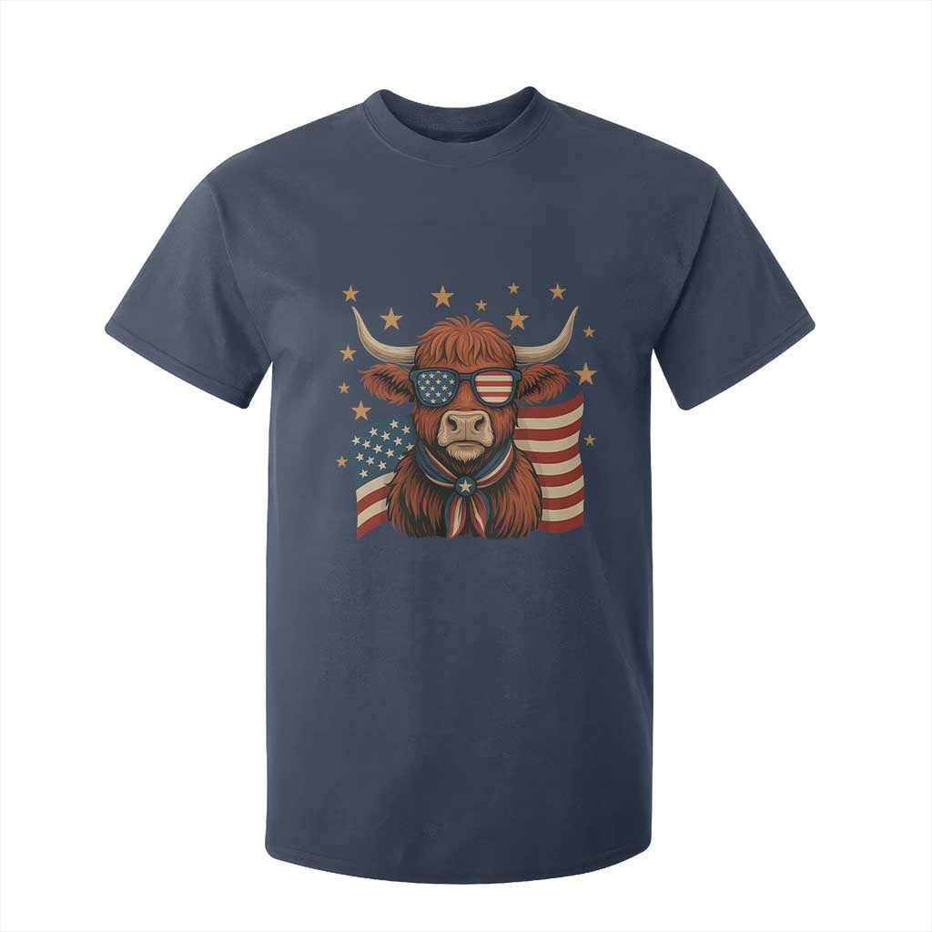 Funny Highland Cow T Shirt For Kid USA Flag Patriotic Cow Farmer TS12 Navy Print Your Wear