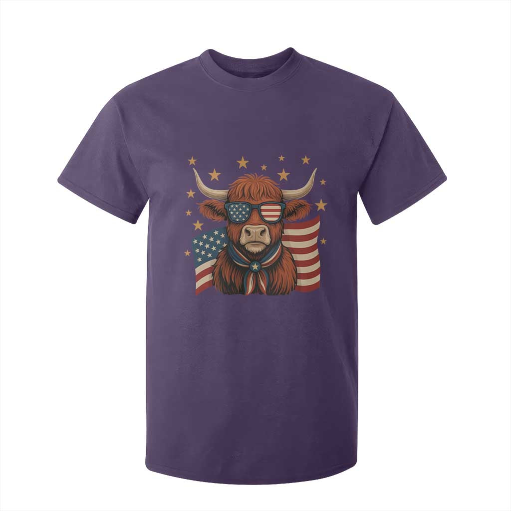 Funny Highland Cow T Shirt For Kid USA Flag Patriotic Cow Farmer TS12 Purple Print Your Wear