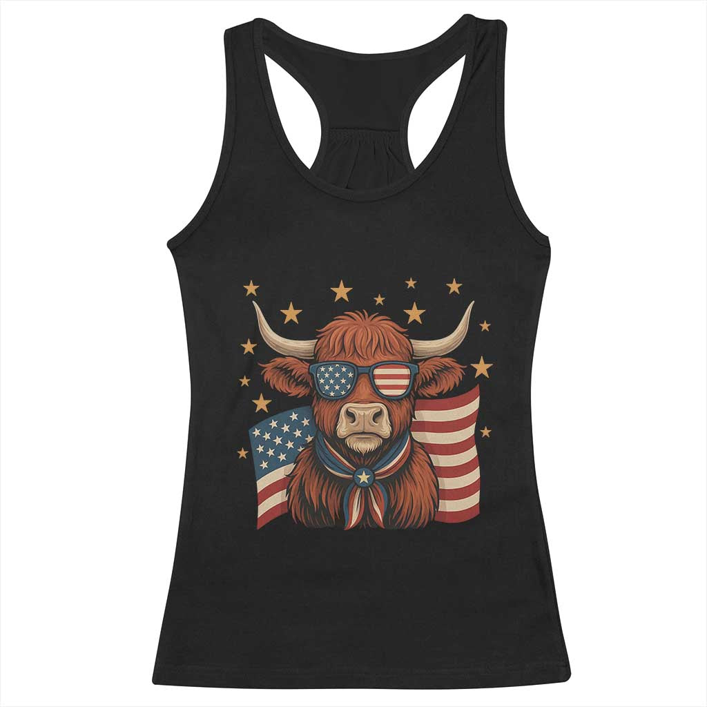 Funny Highland Cow Racerback Tank Top USA Flag Patriotic Cow Farmer TS12 Black Print Your Wear
