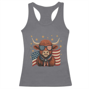 Funny Highland Cow Racerback Tank Top USA Flag Patriotic Cow Farmer TS12 Charcoal Print Your Wear