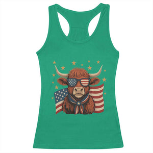 Funny Highland Cow Racerback Tank Top USA Flag Patriotic Cow Farmer TS12 Irish Green Print Your Wear