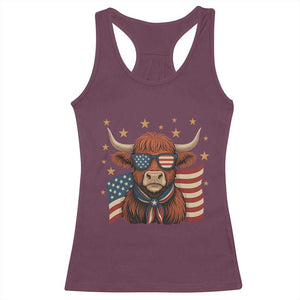 Funny Highland Cow Racerback Tank Top USA Flag Patriotic Cow Farmer TS12 Maroon Print Your Wear
