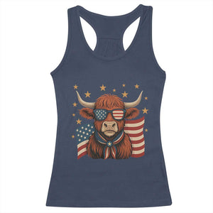 Funny Highland Cow Racerback Tank Top USA Flag Patriotic Cow Farmer TS12 Navy Print Your Wear
