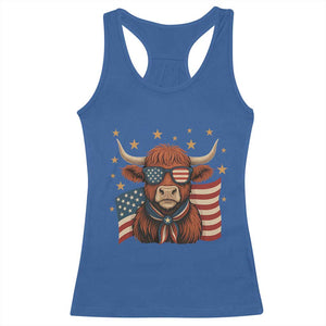 Funny Highland Cow Racerback Tank Top USA Flag Patriotic Cow Farmer TS12 Royal Blue Print Your Wear