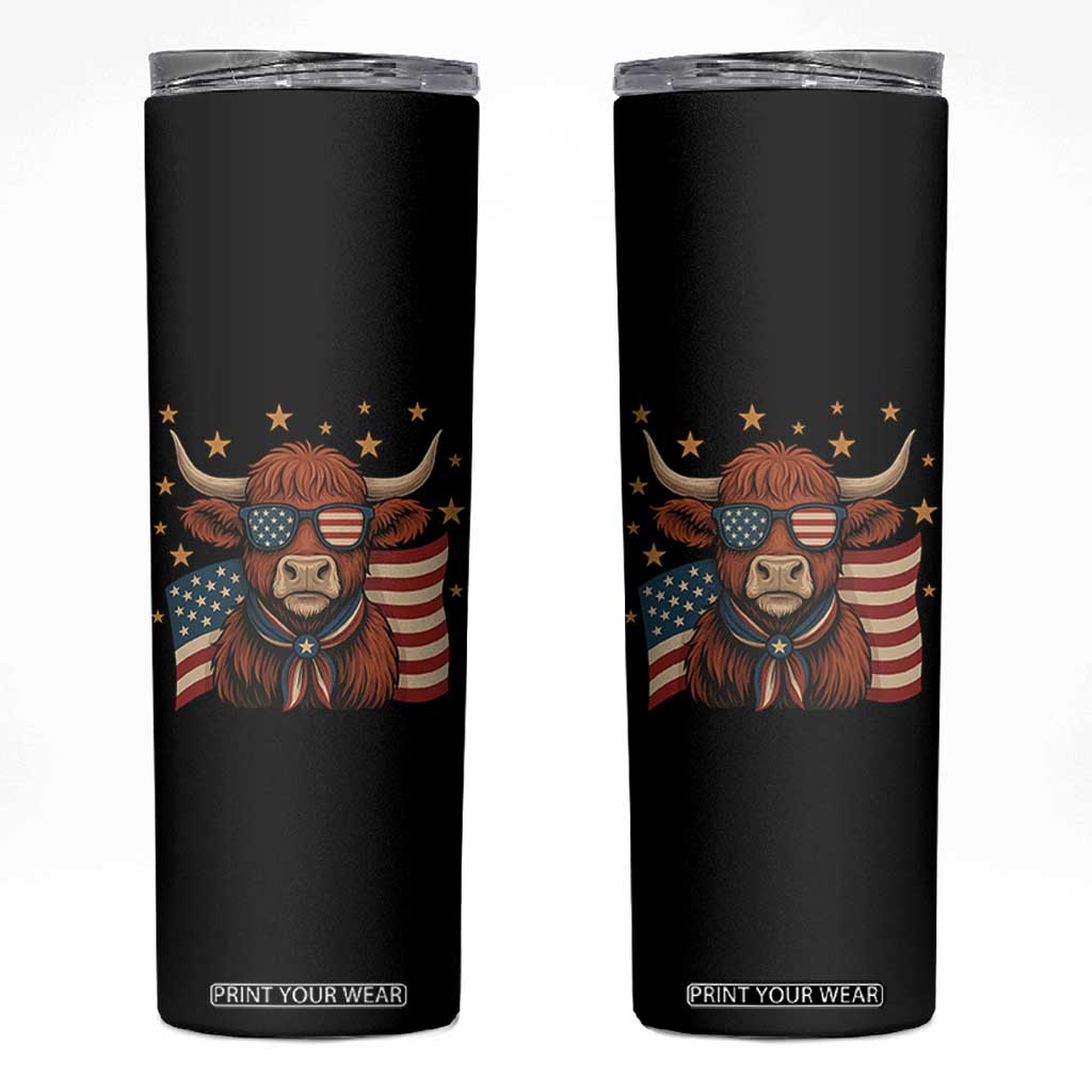 Funny Highland Cow Skinny Tumbler USA Flag Patriotic Cow Farmer TS12 Black Print Your Wear