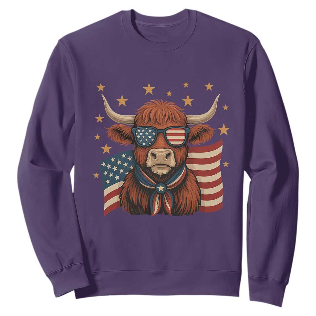 Funny Highland Cow Sweatshirt USA Flag Patriotic Cow Farmer TS12 Purple Print Your Wear