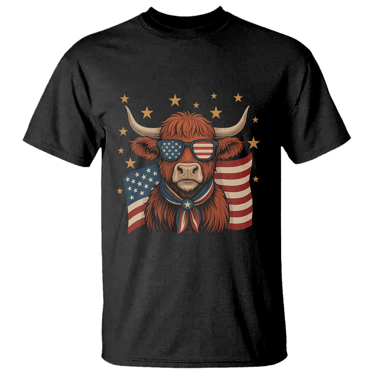 Funny Highland Cow T Shirt USA Flag Patriotic Cow Farmer TS12 Black Print Your Wear