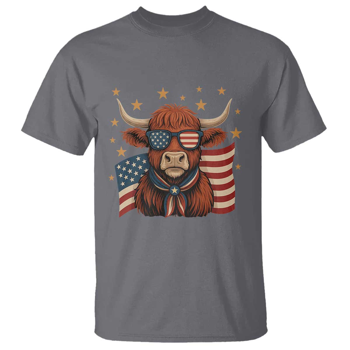 Funny Highland Cow T Shirt USA Flag Patriotic Cow Farmer TS12 Charcoal Print Your Wear