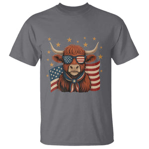 Funny Highland Cow T Shirt USA Flag Patriotic Cow Farmer TS12 Charcoal Print Your Wear