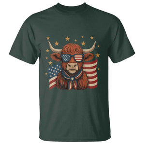 Funny Highland Cow T Shirt USA Flag Patriotic Cow Farmer TS12 Dark Forest Green Print Your Wear