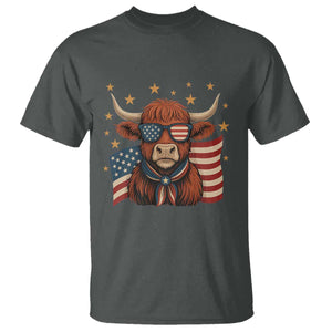Funny Highland Cow T Shirt USA Flag Patriotic Cow Farmer TS12 Dark Heather Print Your Wear