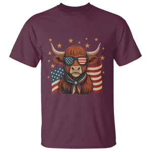 Funny Highland Cow T Shirt USA Flag Patriotic Cow Farmer TS12 Maroon Print Your Wear
