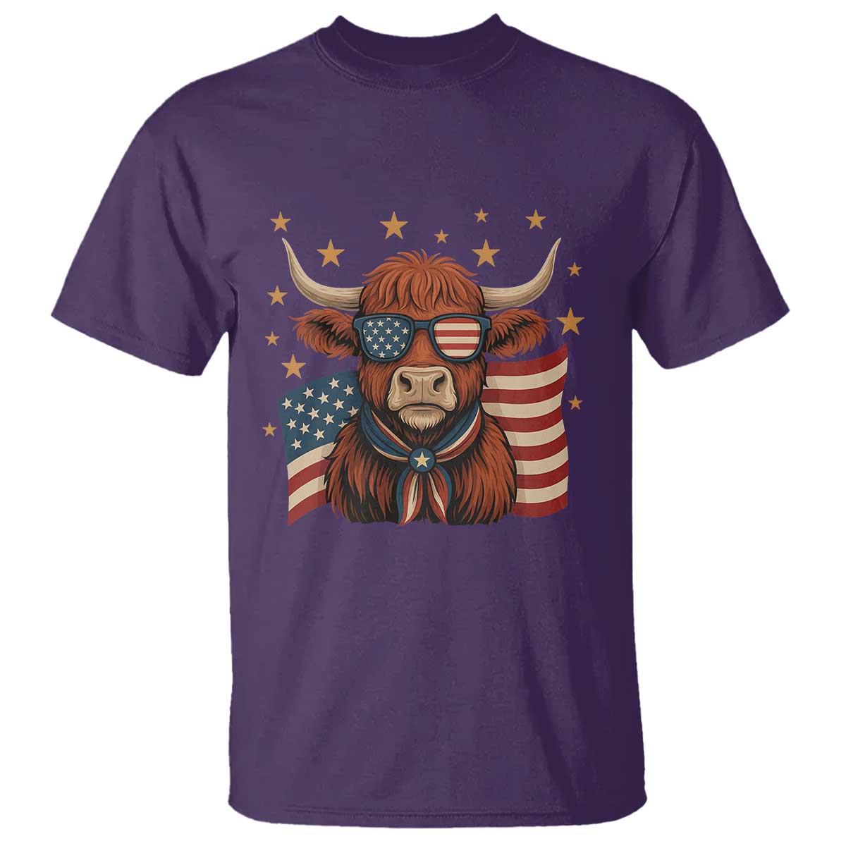 Funny Highland Cow T Shirt USA Flag Patriotic Cow Farmer TS12 Purple Print Your Wear