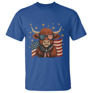 Funny Highland Cow T Shirt USA Flag Patriotic Cow Farmer TS12 Royal Blue Print Your Wear