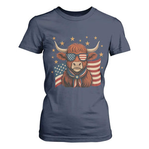 Funny Highland Cow T Shirt For Women USA Flag Patriotic Cow Farmer TS12 Navy Print Your Wear