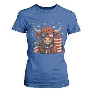 Funny Highland Cow T Shirt For Women USA Flag Patriotic Cow Farmer TS12 Royal Blue Print Your Wear
