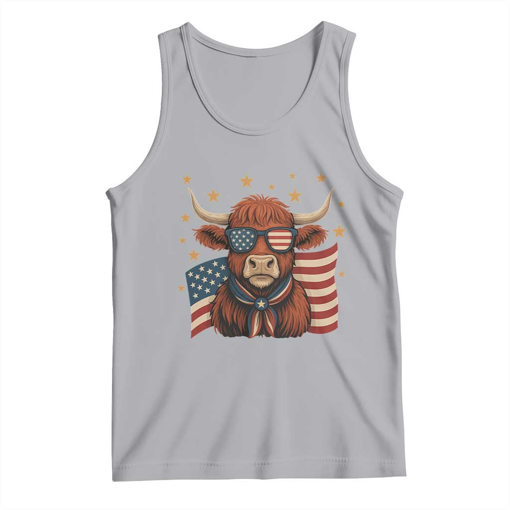 Funny Highland Cow Tank Top USA Flag Patriotic Cow Farmer TS12 Athletic Heather Print Your Wear