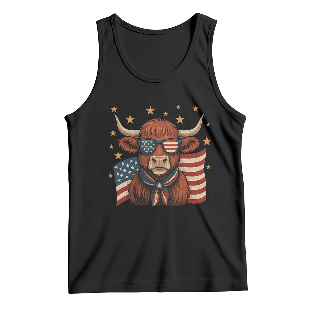 Funny Highland Cow Tank Top USA Flag Patriotic Cow Farmer TS12 Black Print Your Wear
