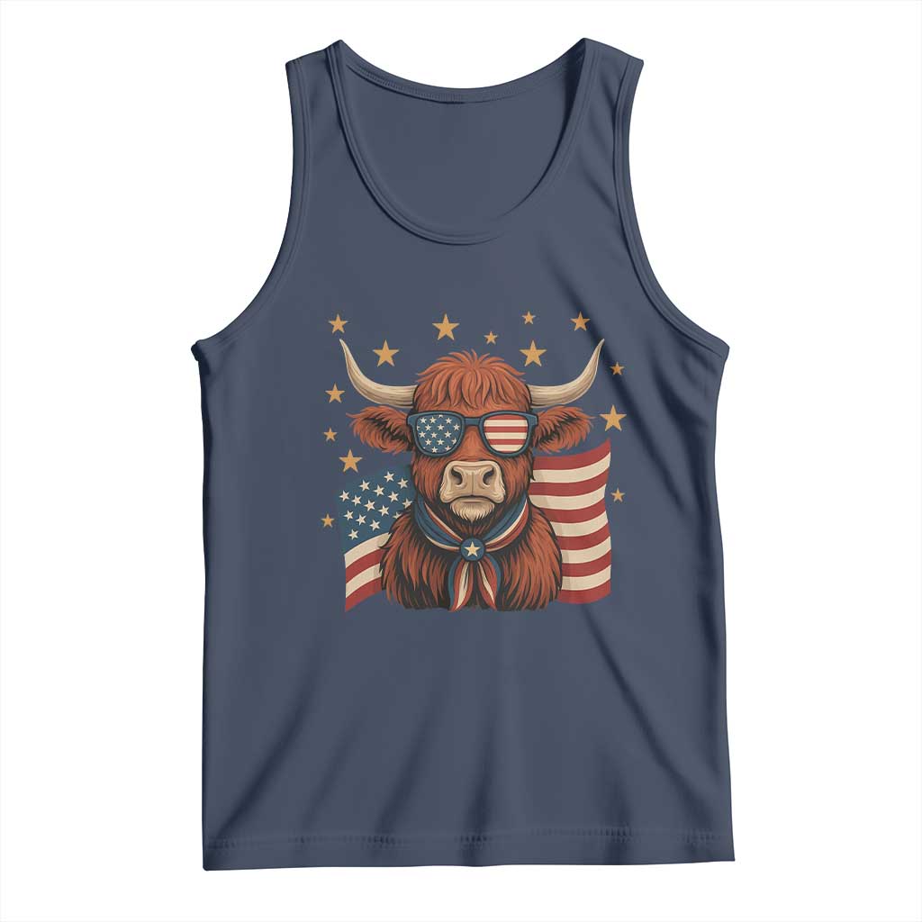 Funny Highland Cow Tank Top USA Flag Patriotic Cow Farmer TS12 Navy Print Your Wear