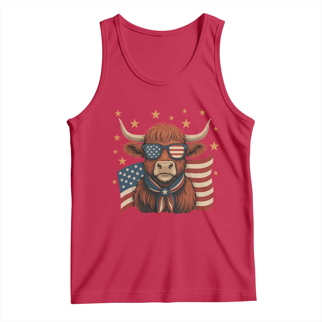 Funny Highland Cow Tank Top USA Flag Patriotic Cow Farmer TS12 Red Print Your Wear