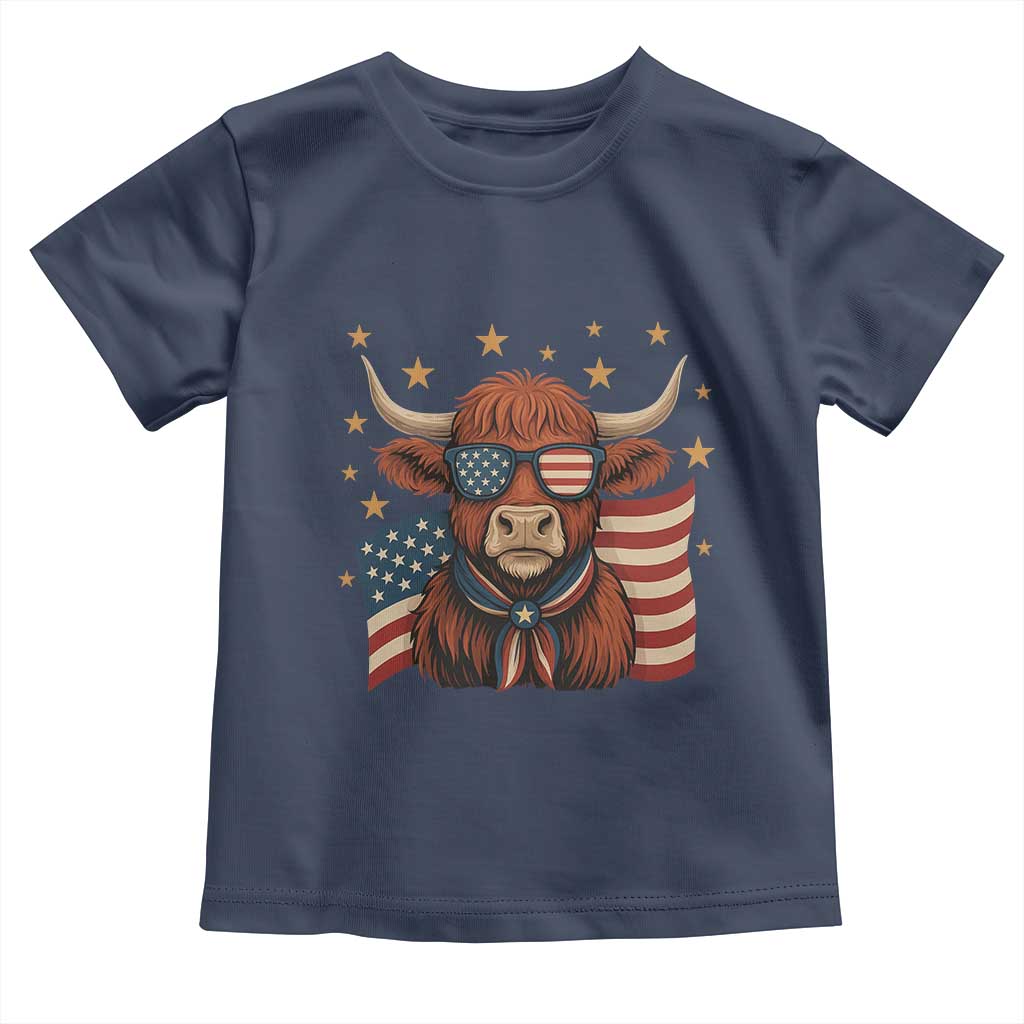Funny Highland Cow Toddler T Shirt USA Flag Patriotic Cow Farmer TS12 Navy Print Your Wear