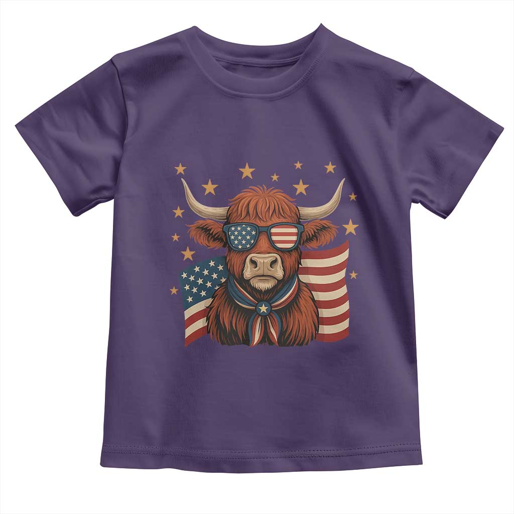 Funny Highland Cow Toddler T Shirt USA Flag Patriotic Cow Farmer TS12 Purple Print Your Wear