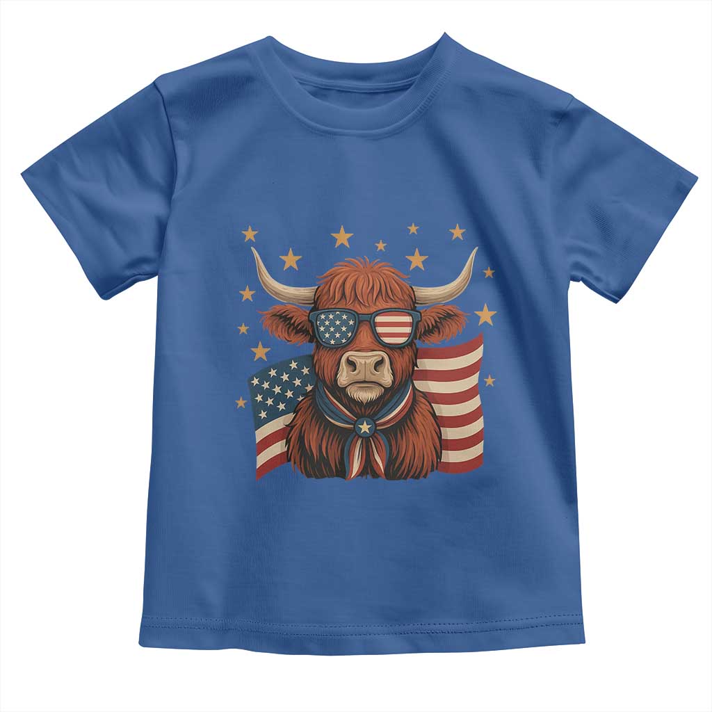 Funny Highland Cow Toddler T Shirt USA Flag Patriotic Cow Farmer TS12 Royal Blue Print Your Wear