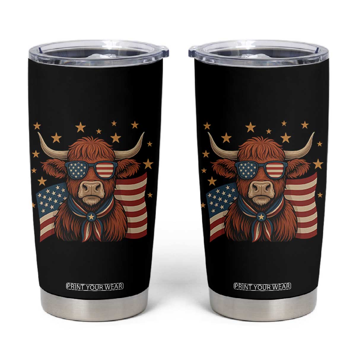 Funny Highland Cow Tumbler Cup USA Flag Patriotic Cow Farmer TS12 Black Print Your Wear