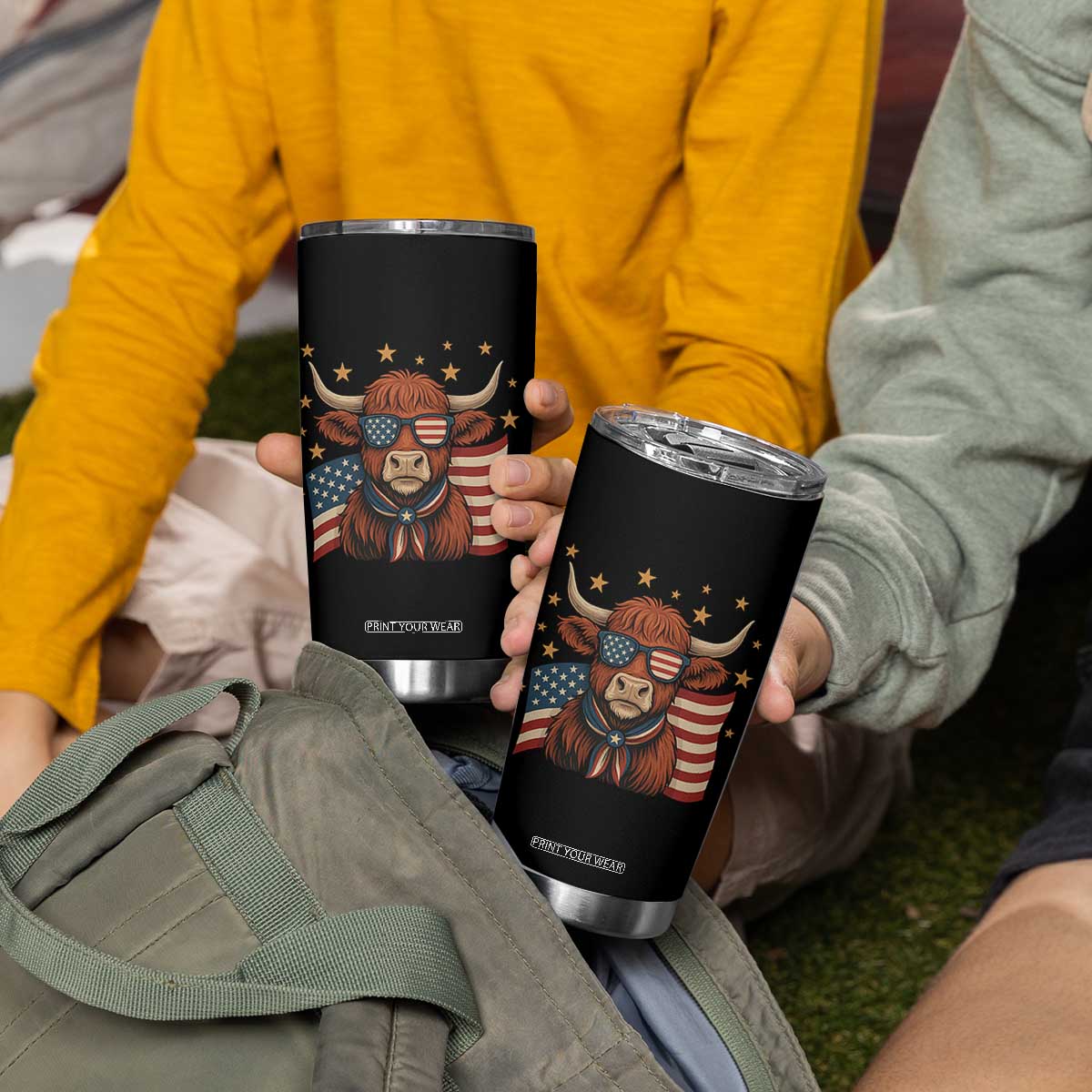 Funny Highland Cow Tumbler Cup USA Flag Patriotic Cow Farmer TS12 Print Your Wear