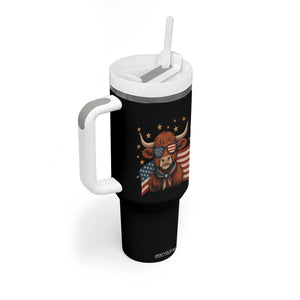 Funny Highland Cow Tumbler With Handle USA Flag Patriotic Cow Farmer TS12 Print Your Wear
