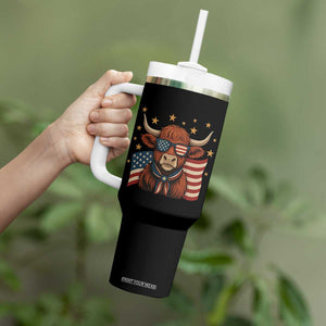 Funny Highland Cow Tumbler With Handle USA Flag Patriotic Cow Farmer TS12 Print Your Wear