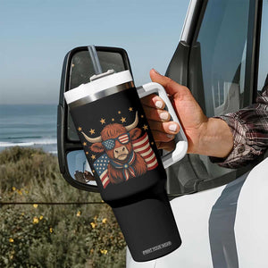 Funny Highland Cow Tumbler With Handle USA Flag Patriotic Cow Farmer TS12 Print Your Wear