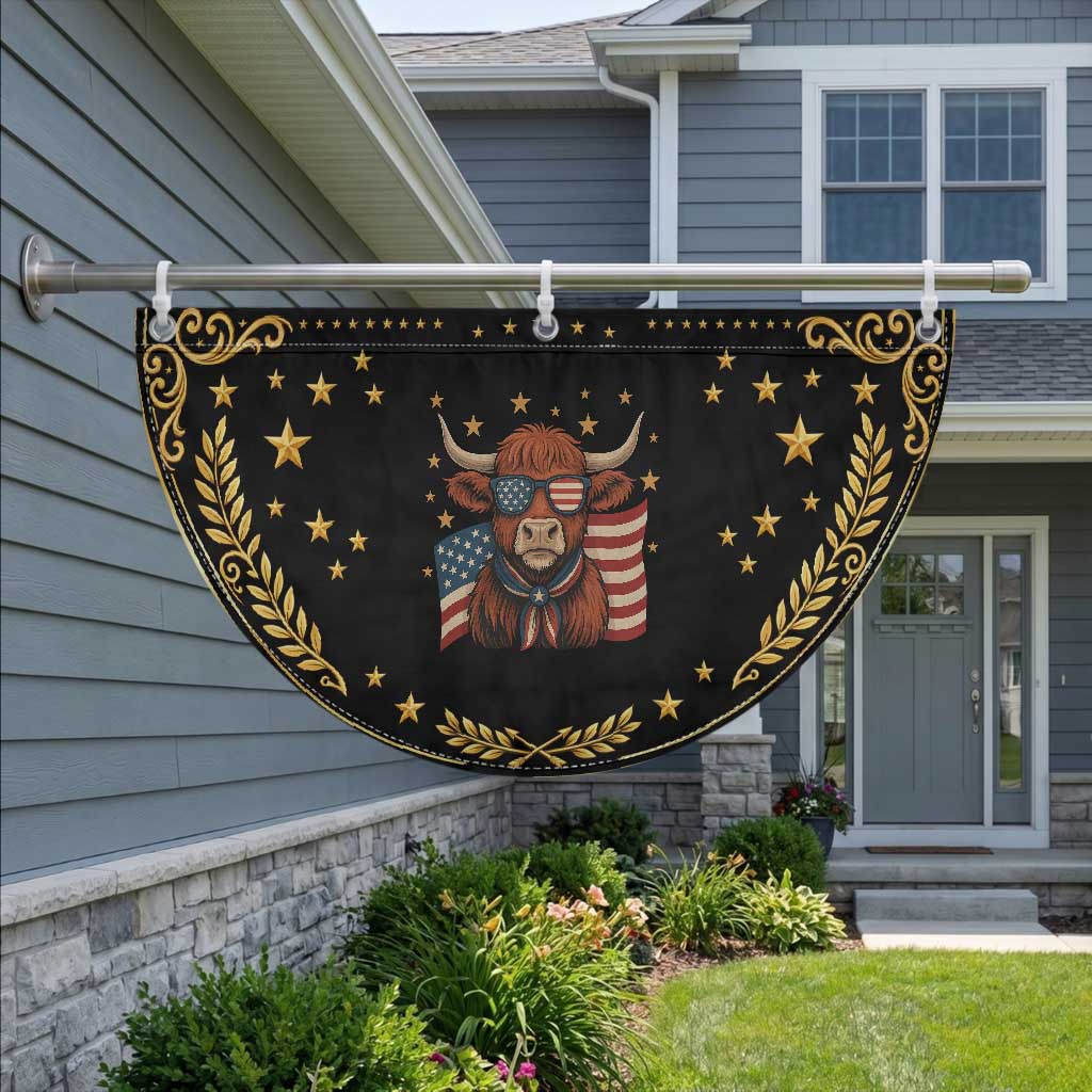 Funny Highland Cow Patriotic Fan Flag USA Flag Cow Farmer Gift