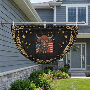 Funny Highland Cow Patriotic Fan Flag USA Flag Cow Farmer Gift