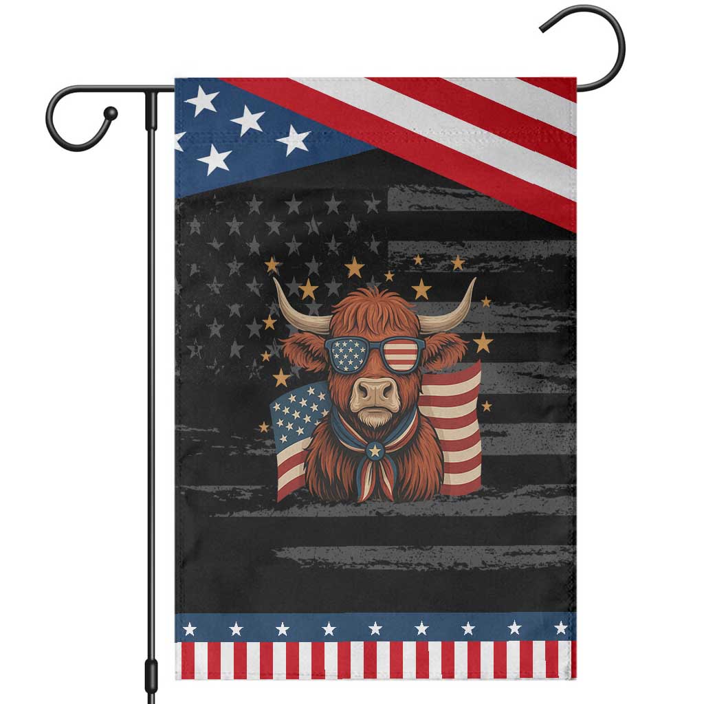 Funny Highland Cow Garden Flag USA Flag Patriotic Cow Farmer TS12 Distressed Black Blue Print Your Wear