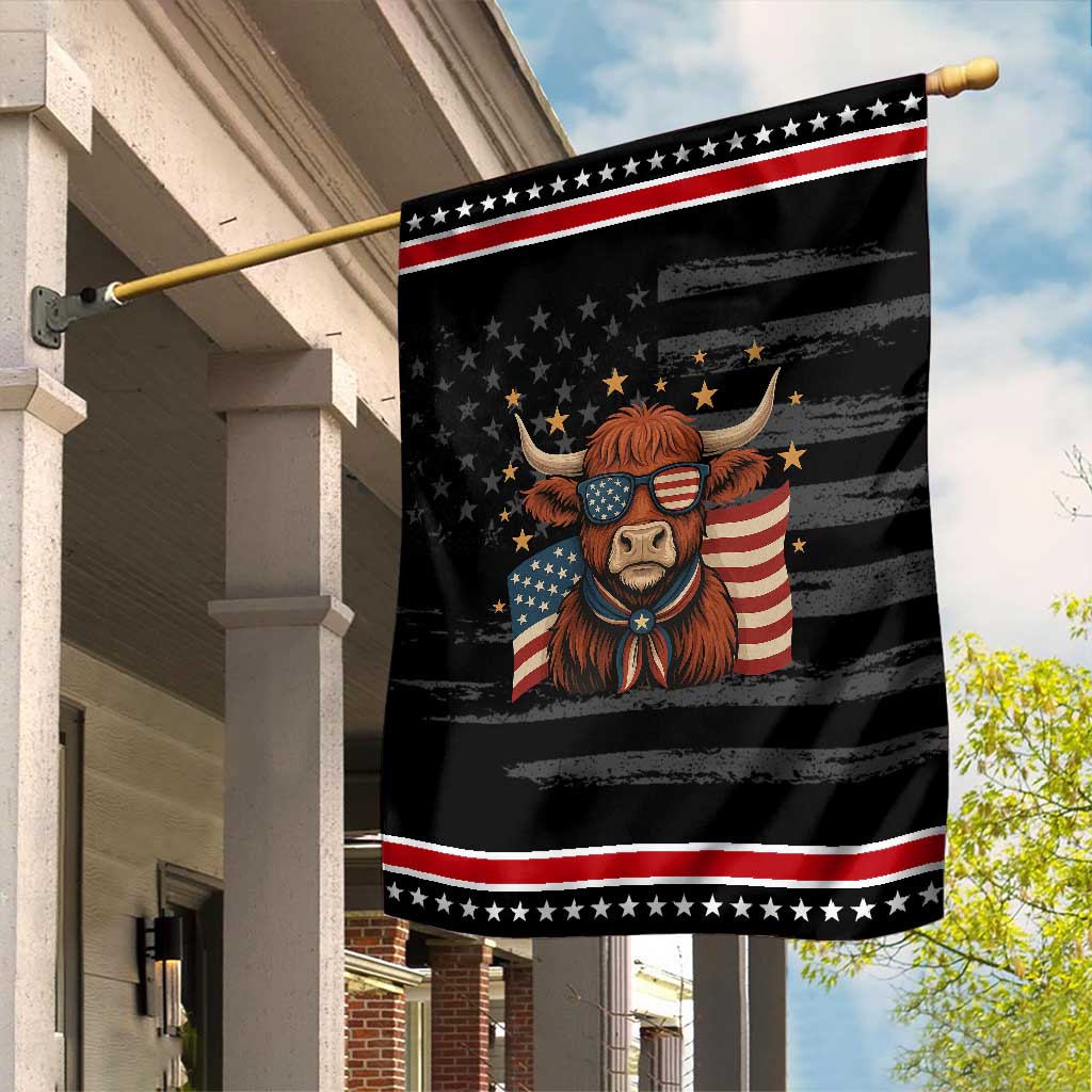 Funny Highland Cow Garden Flag USA Flag Patriotic Cow Farmer TS12 Distressed Black Red Print Your Wear