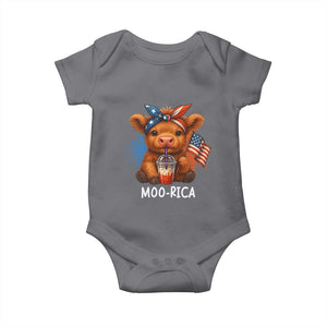 Funny Highland Cow Patriotic Baby Onesie Moo Rica USA Flag Cow Farmer TS12 Charcoal Print Your Wear