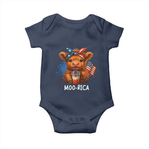 Funny Highland Cow Patriotic Baby Onesie Moo Rica USA Flag Cow Farmer TS12 Navy Print Your Wear