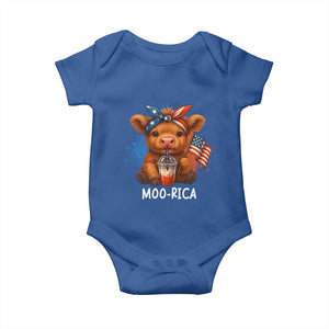 Funny Highland Cow Patriotic Baby Onesie Moo Rica USA Flag Cow Farmer TS12 Royal Blue Print Your Wear