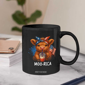 Funny Highland Cow Patriotic Coffee Mug Moo Rica USA Flag Cow Farmer TS12 Print Your Wear