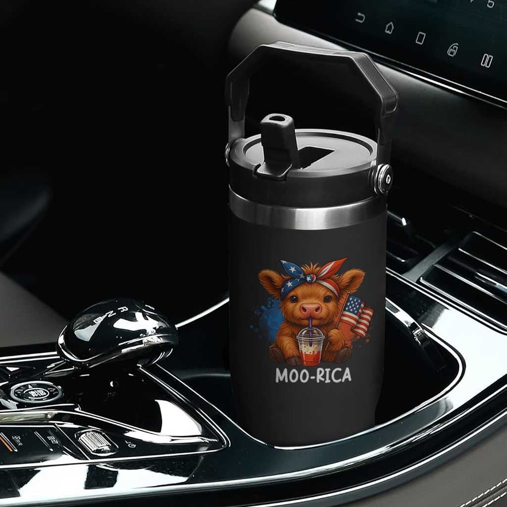 Funny Highland Cow Patriotic Flip Straw Tumbler Moo Rica USA Flag Cow Farmer TS12 Print Your Wear