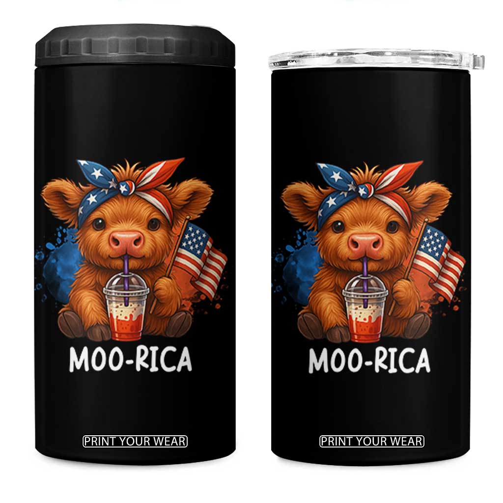 Funny Highland Cow Patriotic 4 in 1 Can Cooler Tumbler Moo Rica USA Flag Cow Farmer TS12 One Size: 16 oz Black Print Your Wear