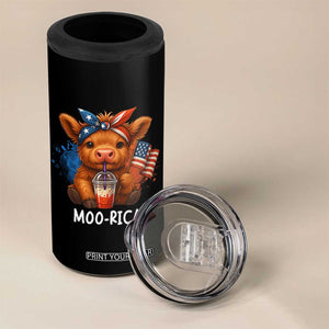 Funny Highland Cow Patriotic 4 in 1 Can Cooler Tumbler Moo Rica USA Flag Cow Farmer TS12 Print Your Wear