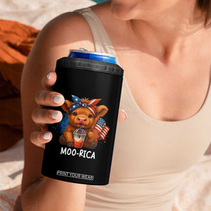 Funny Highland Cow Patriotic 4 in 1 Can Cooler Tumbler Moo Rica USA Flag Cow Farmer TS12 Print Your Wear
