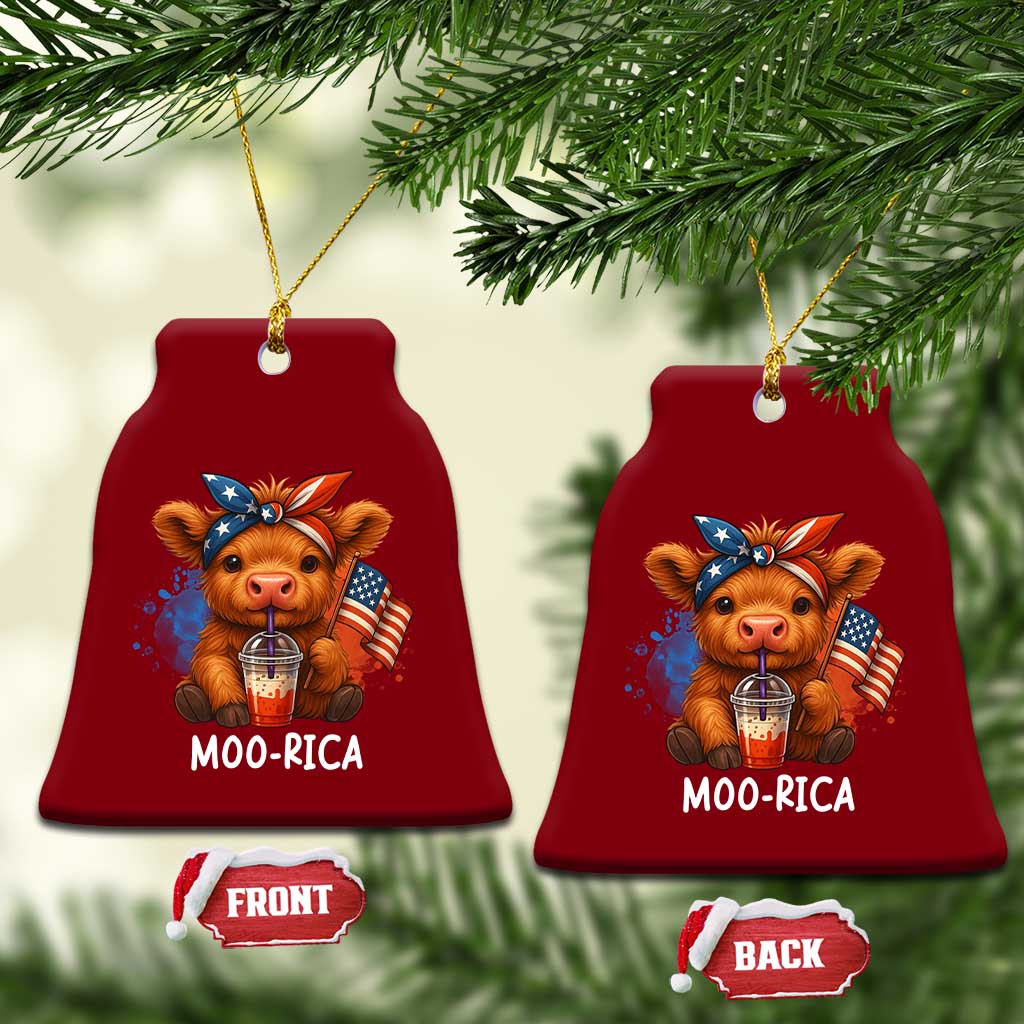 Funny Highland Cow Patriotic Ceramic Ornament Moo Rica USA Flag Cow Farmer TS12 Print Your Wear