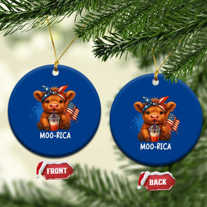 Funny Highland Cow Patriotic Ceramic Ornament Moo Rica USA Flag Cow Farmer TS12 1pc Blue Print Your Wear