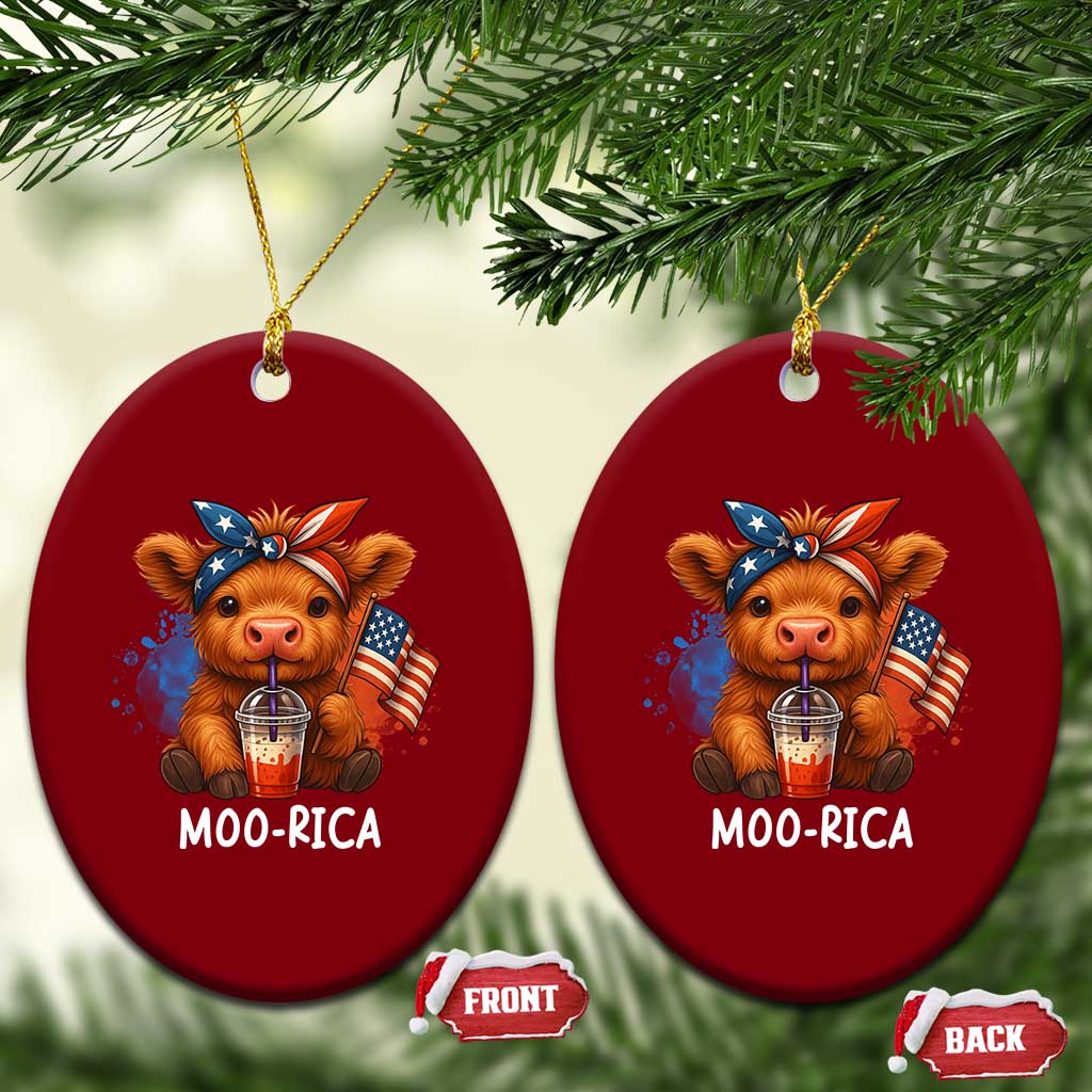Funny Highland Cow Patriotic Ceramic Ornament Moo Rica USA Flag Cow Farmer TS12 Print Your Wear