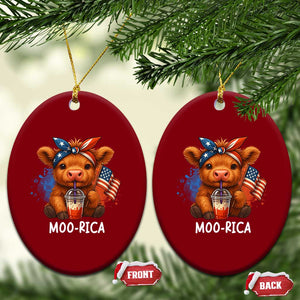 Funny Highland Cow Patriotic Ceramic Ornament Moo Rica USA Flag Cow Farmer TS12 Print Your Wear