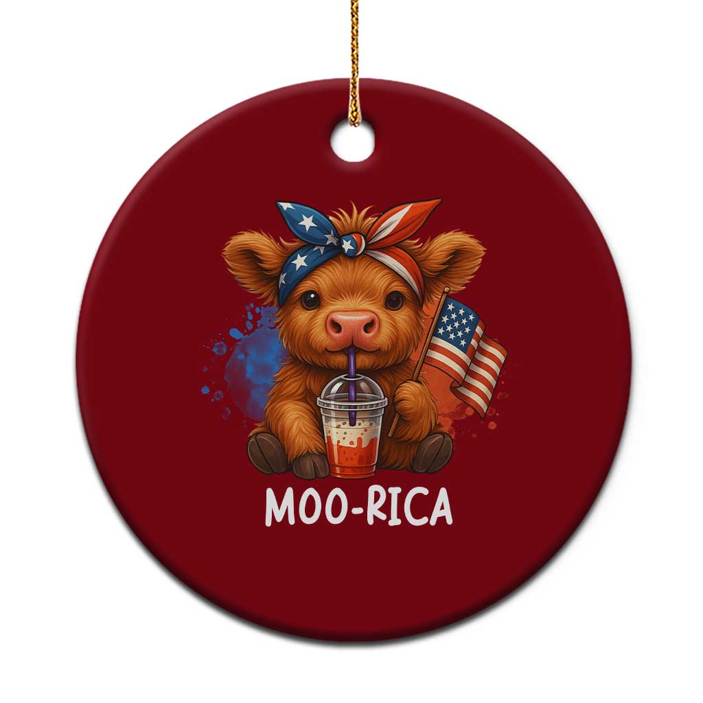 Funny Highland Cow Patriotic Ceramic Ornament Moo Rica USA Flag Cow Farmer TS12 1pc Red Print Your Wear
